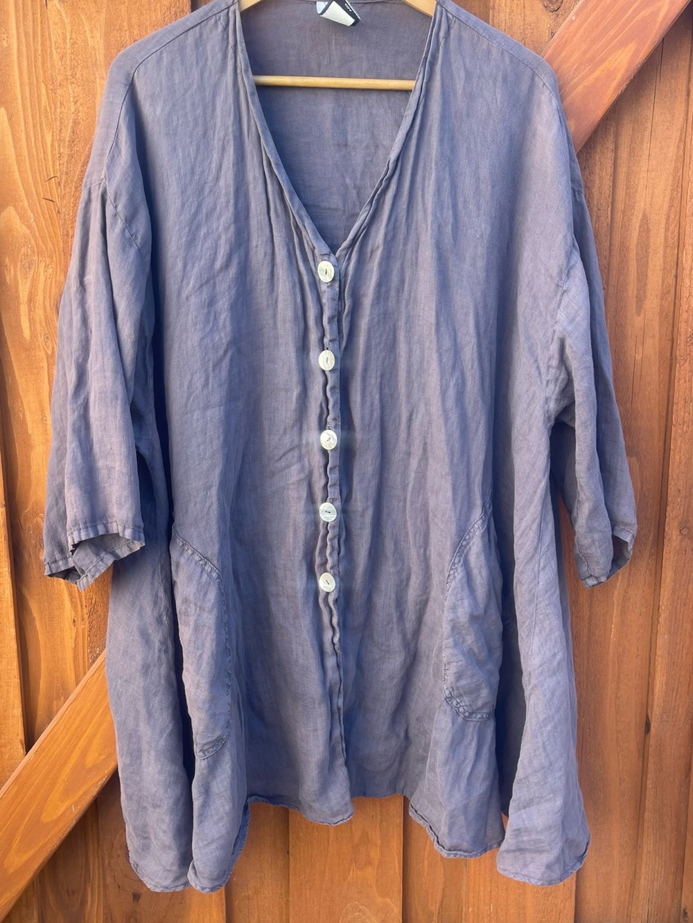 La Fixsun 100% Linen Over-Sized Tunic Mother of Pearl Buttons Boho Bohemian L